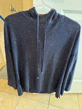 Lafayette women 148 NY ink metallic Navy Sequined Hoodie Sweater